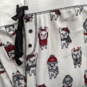 PJ Salvage Frenchie Print Textured Fleece Winter Theme Lounge Pants Ivory XL NWT